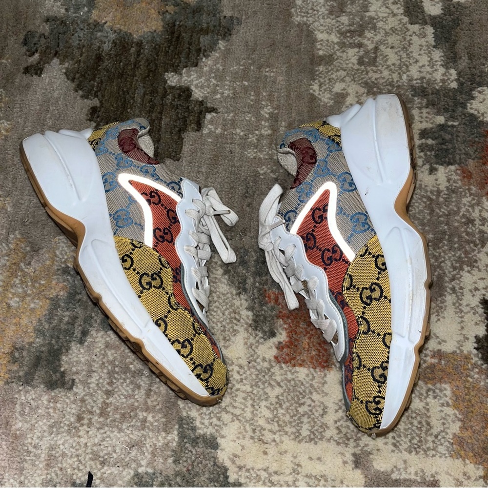 Gucci Rhyton GG Logo Multi Orange Yellow Blue Red Authentic Sneakers With Box - Picture 6 of 16